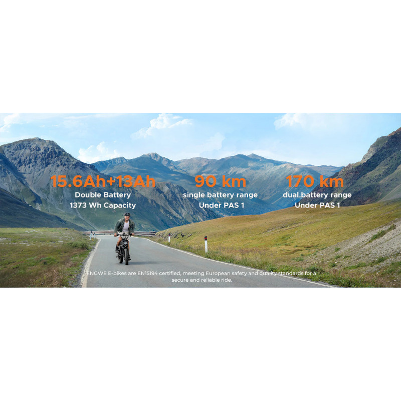 ENGWE M1 Bicicleta Eléctrica | 170KM Autonomía | Doble Batería 1373Wh | Certificada UE